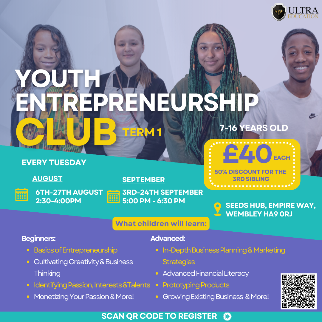 Read more about the article IN-PERSON YOUTH ENTREPRENEURSHIP CLUB FOR 7 – 16 YRS